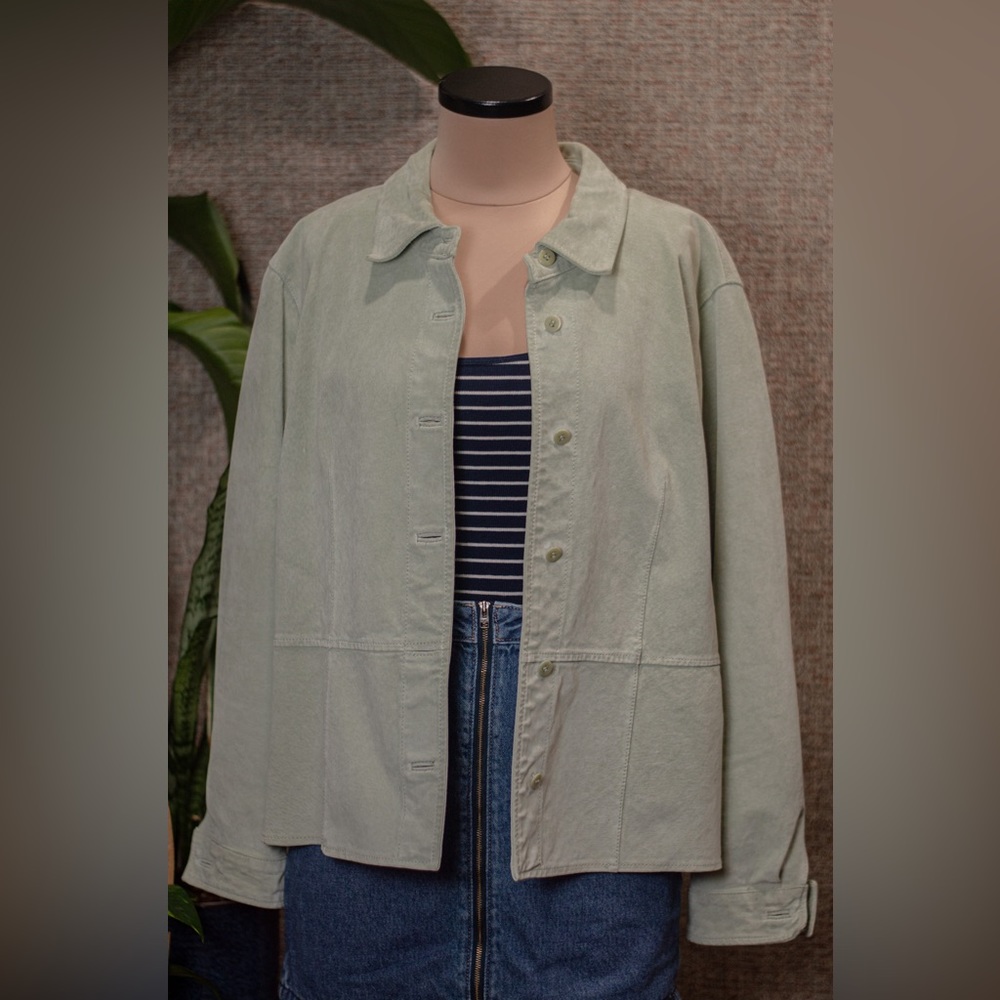 Genuine Suede Leather Jacket Mint Green Travel Smith